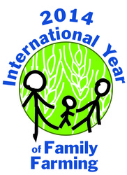 logo shows 2 adults and 1 child in front of globe of grain