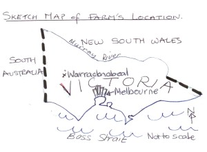 sketch map of Victoria with Warracknabeal in the northwest